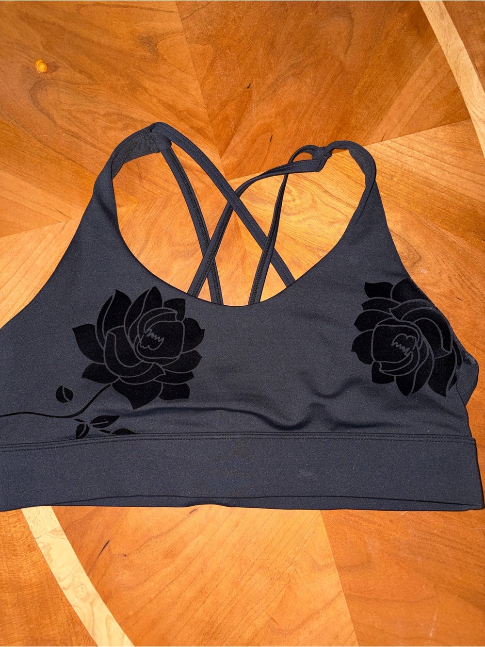 ZYIA Black Floral Strappy Sports Bra